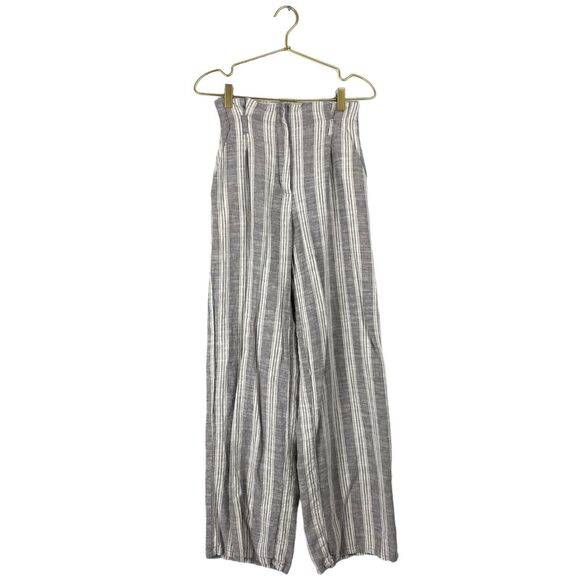 Primark Women Gray Linen Striped Wide‎ Leg Casual Pants 8 603 - Picture 1 of 6